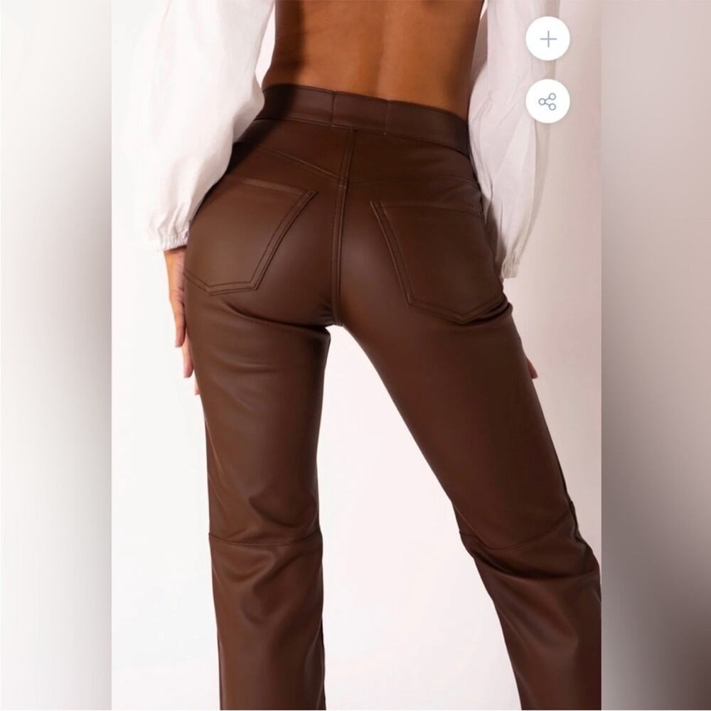 Revive revolve brown faux leather 909 High Street pants straight flare fall - Picture 2 of 15